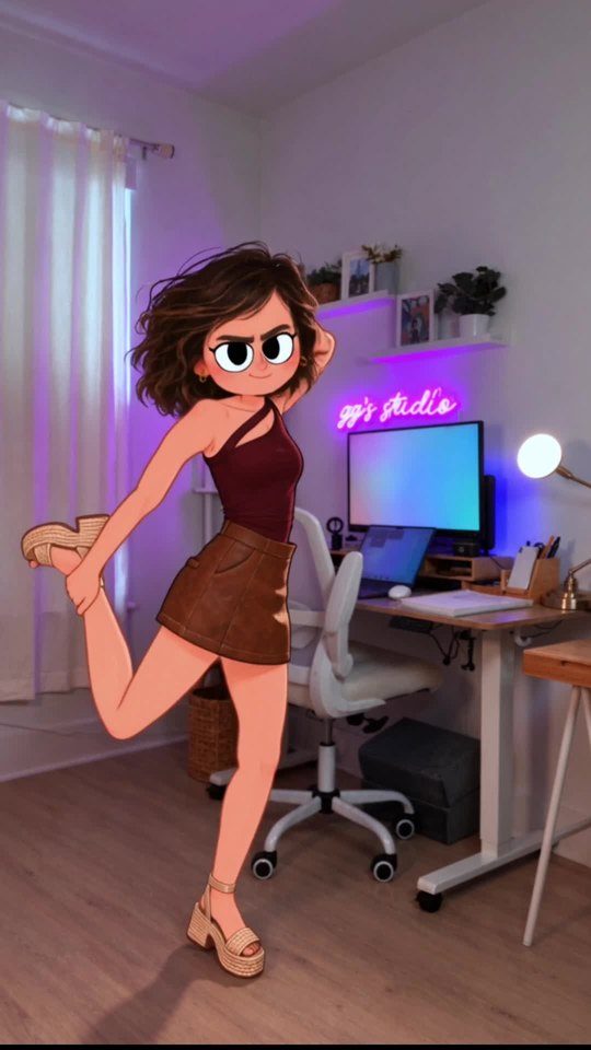 Su personaje animado haciendo el mismo paso